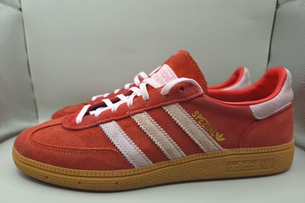 Adidas Handball Spezial Low Suede Womens 9.5 Bright Red Clear Pink IE5894 EUC